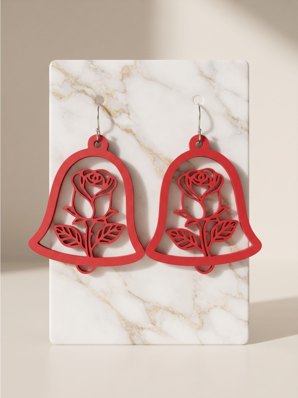 Red Rose Bell Drop Earrings - Women Accessories